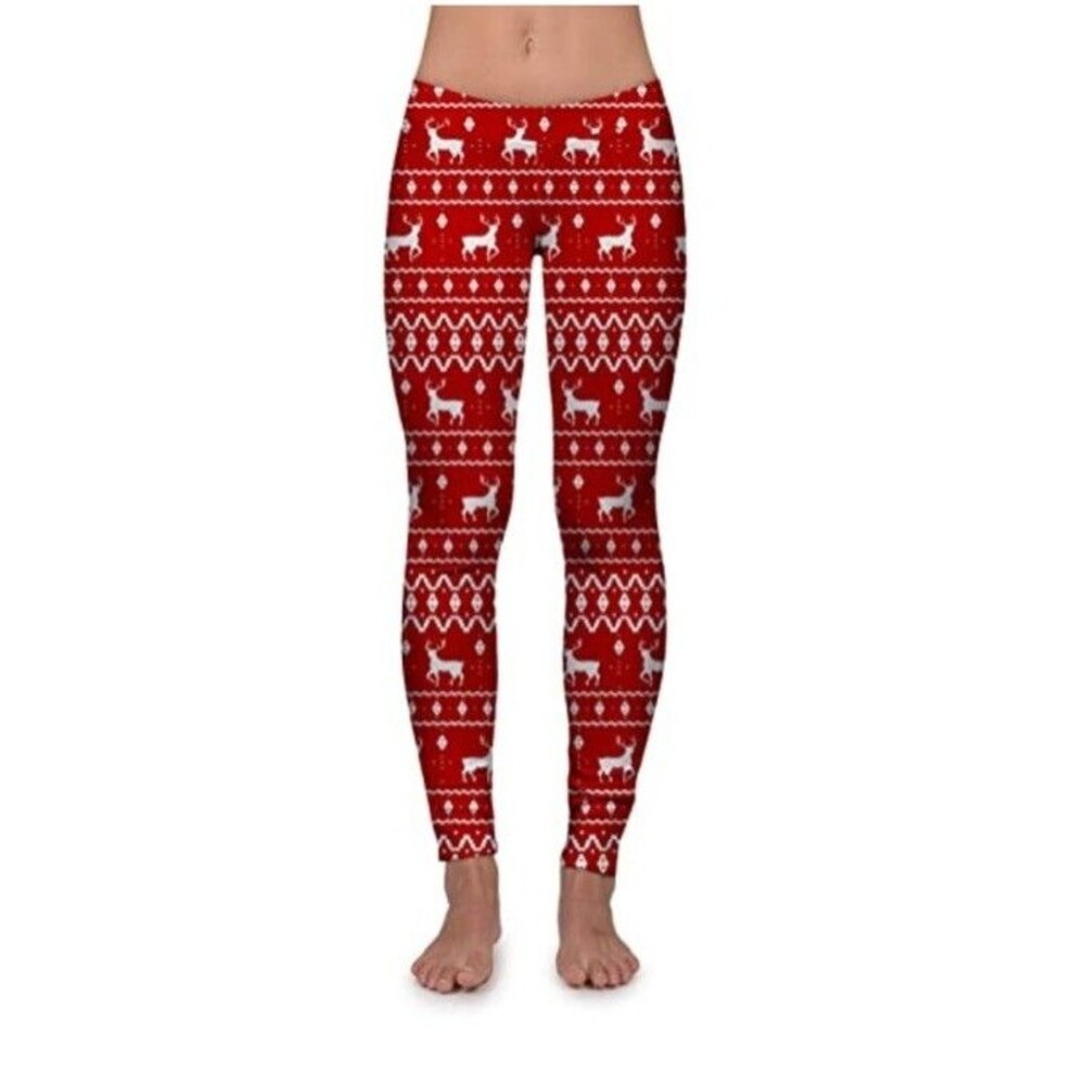 Tipsy Elves Christmas Red Reindeer Leggings Size Medium